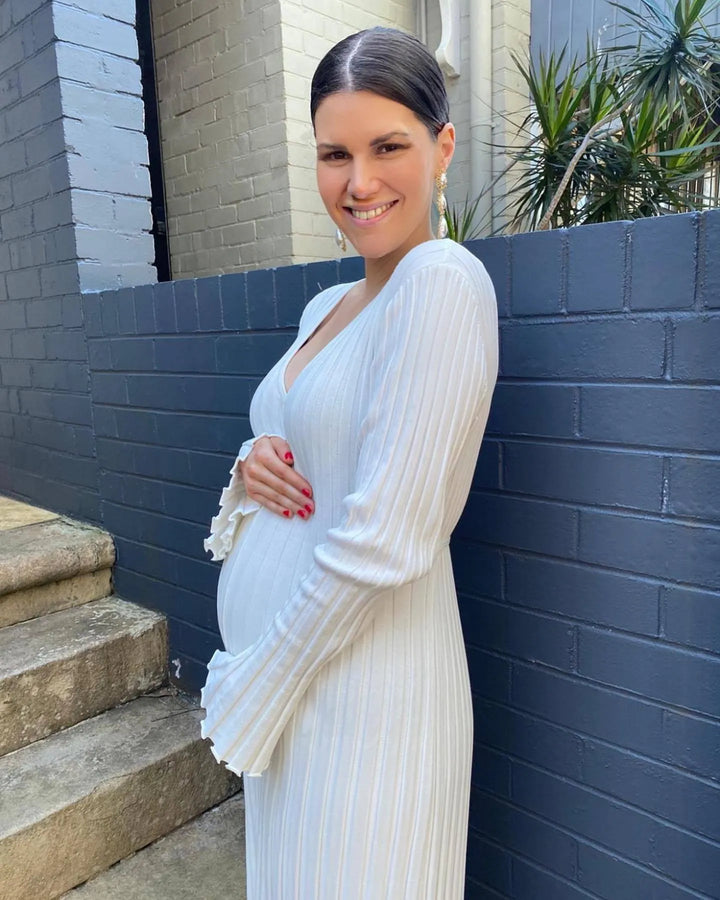 Sara - Herbst Neues Strick-Midikleid mit Ärmeln