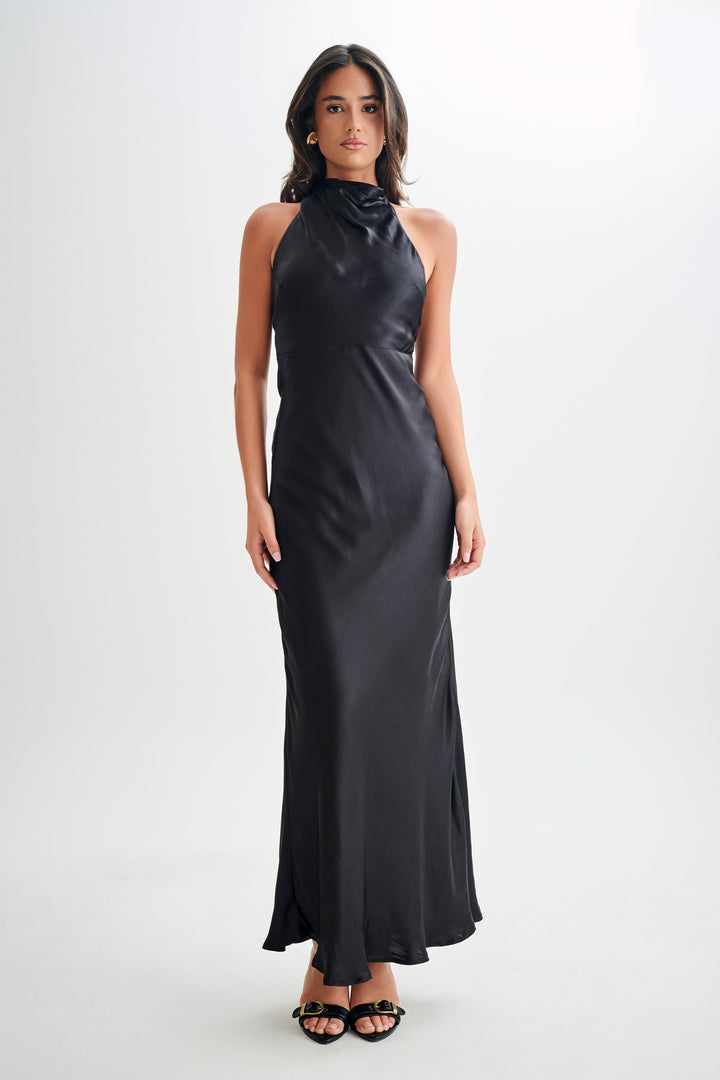 Aisha™ – Satin-Maxikleid mit Wasserfallausschnitt