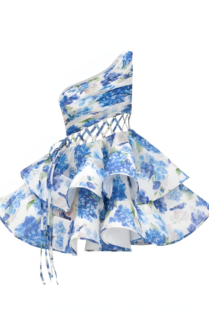 Daphne | Minikleid mit One-Shoulder-Träger und Blumenmuster