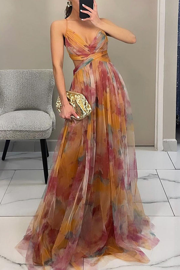 Eirith - Elegantes bedrucktes Maxikleid mit Schnürung