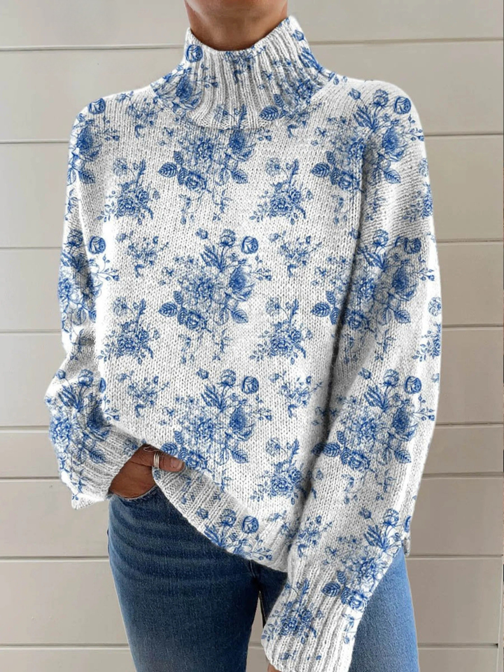 Rollkragenpullover mit floralem Musterprint