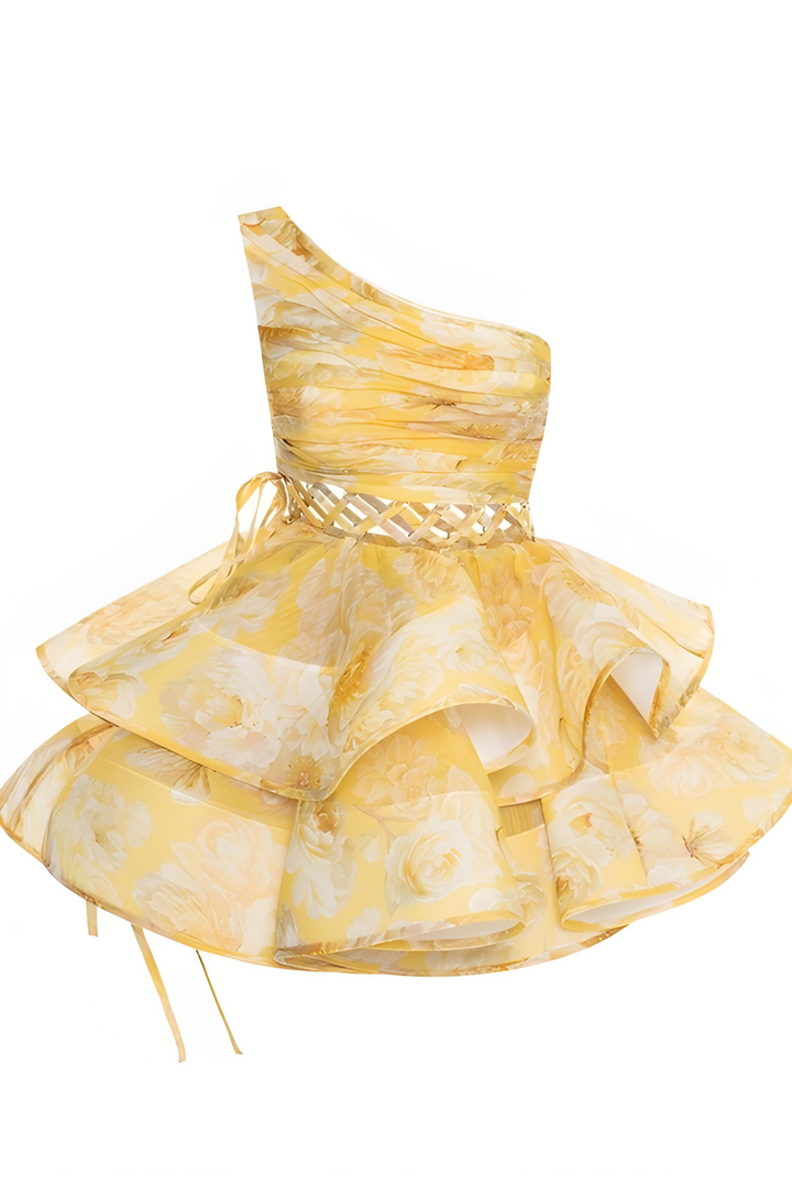 Daphne | Minikleid mit One-Shoulder-Träger und Blumenmuster