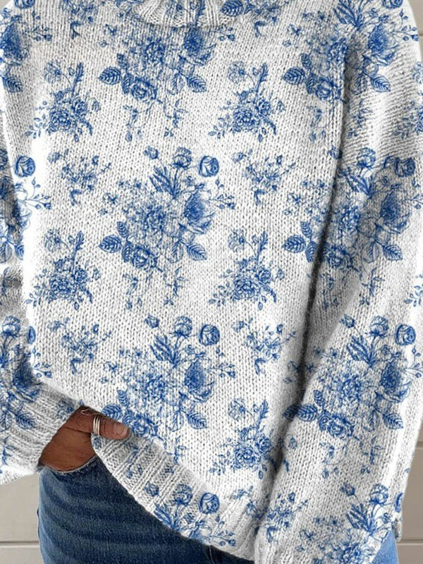 Rollkragenpullover mit floralem Musterprint