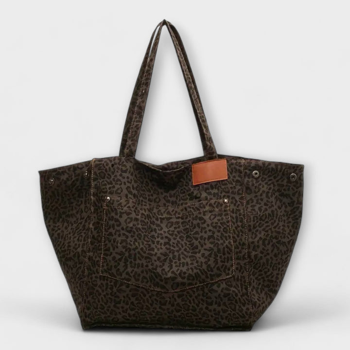 Corbinian - Elegante Schultertasche aus Canvas mit Leopardenmuster
