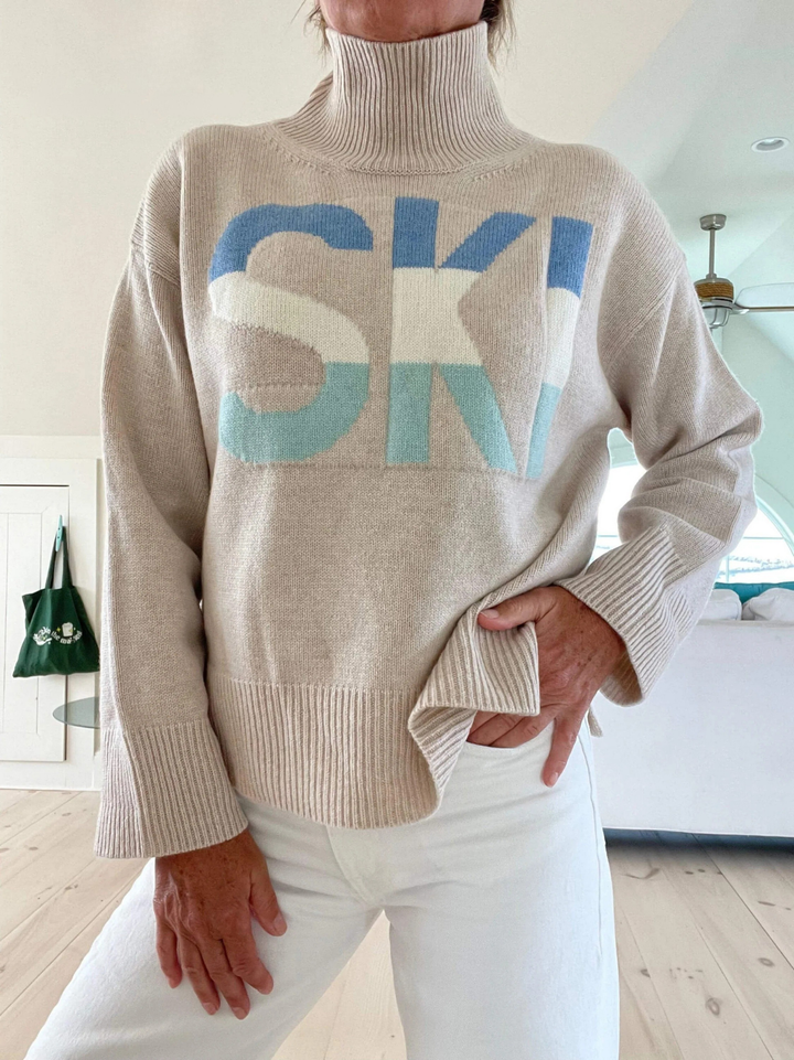 Retro Kaschmir Rollkragenpullover im Ski-Design