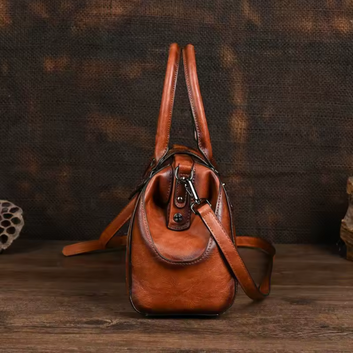 Florina - Gegravierte Lederhandtasche mit Blumenmuster