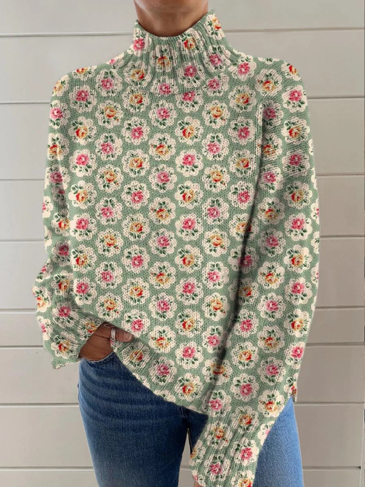 Rollkragenpullover mit floralem Print
