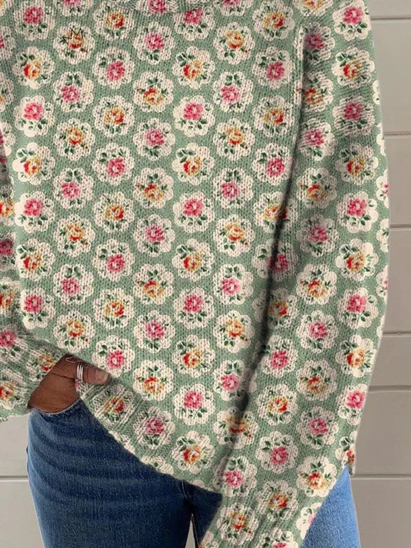 Rollkragenpullover mit floralem Print