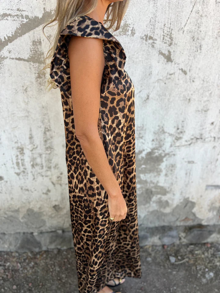 OLIVETTE - Leopardenmuster Maxikleid mit V-Ausschnitt