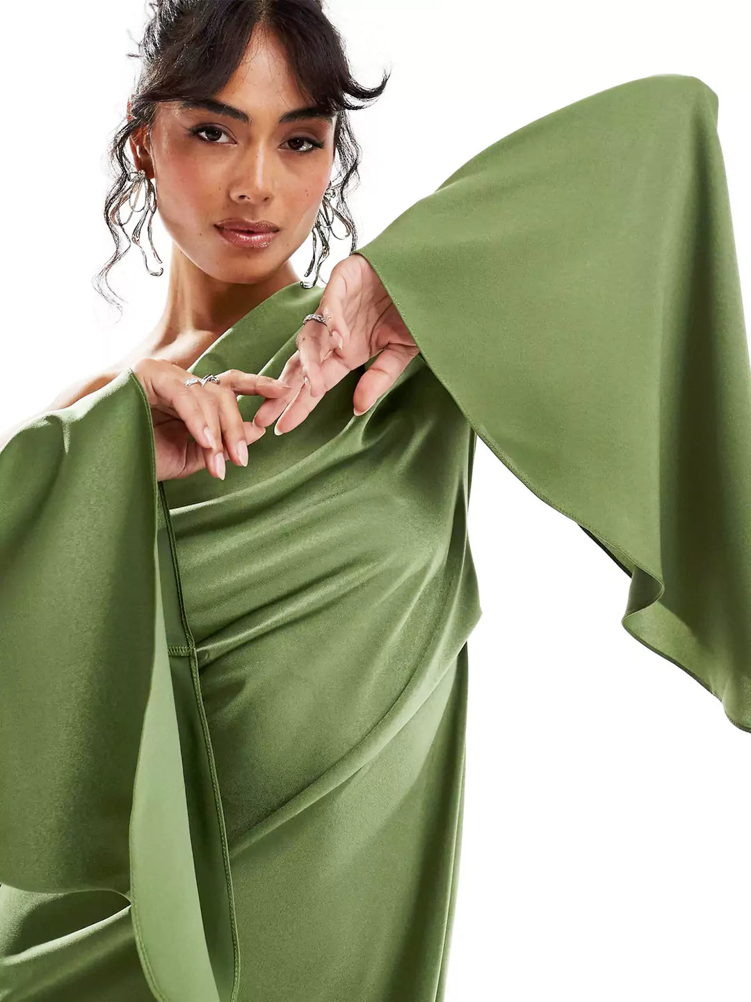 Asyntha™ | Maxikleid mit Glockenärmeln und einer Schulter