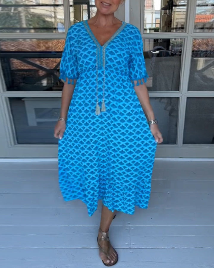 Ania - Freizeitkleid mit V-Ausschnitt und Print