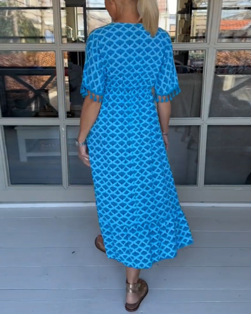 Ania - Freizeitkleid mit V-Ausschnitt und Print