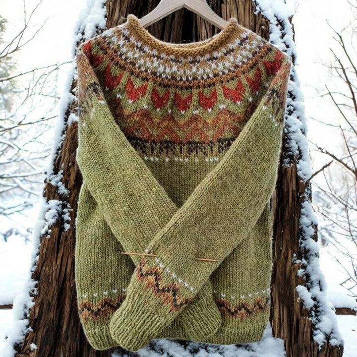 Ivana - Vintage Jacquard Pullover mit Rundhalsausschnitt