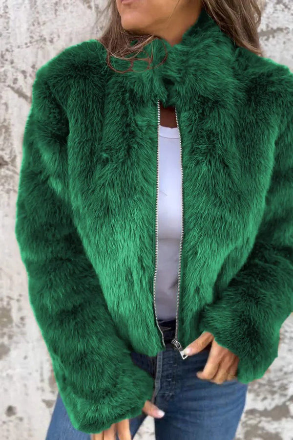 Jamie - Modische Kunstfell-Turtleneck-Jacke mit Reißverschluss für den Alltag