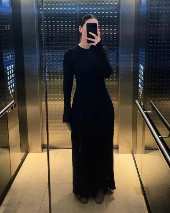 Sara - Herbst Neues Strick-Midikleid mit Ärmeln