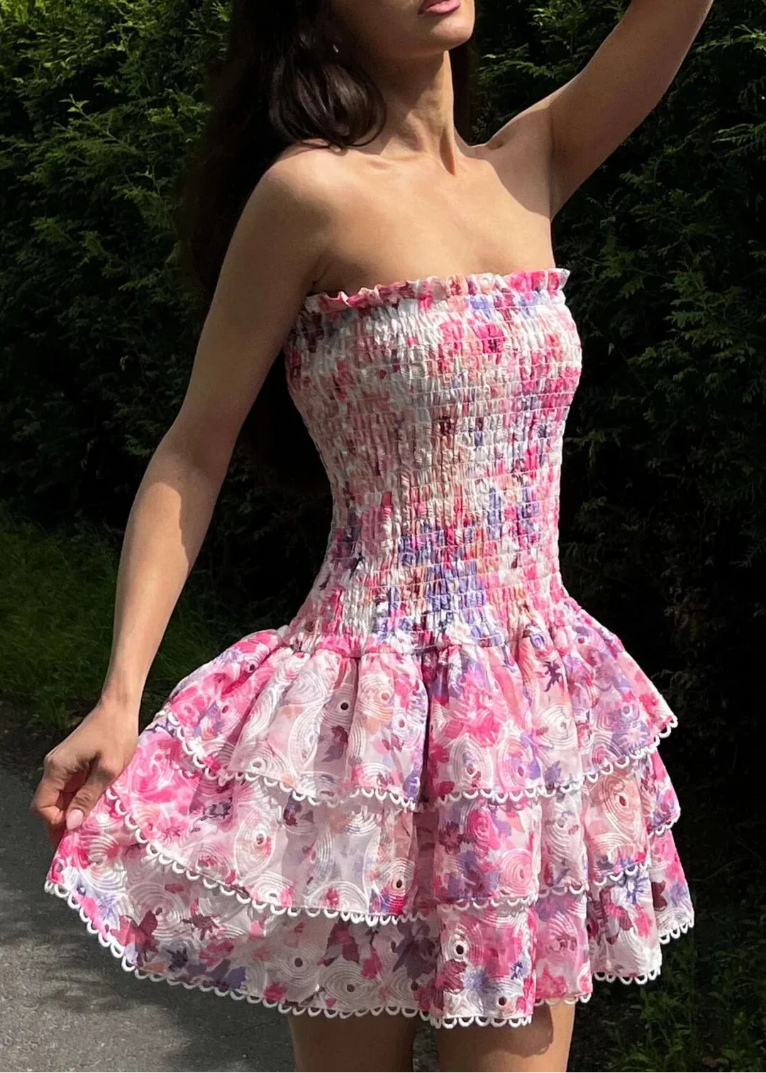 Cecilia | Trägerloses Blumenkleid