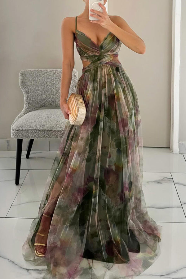 Eirith - Elegantes bedrucktes Maxikleid mit Schnürung