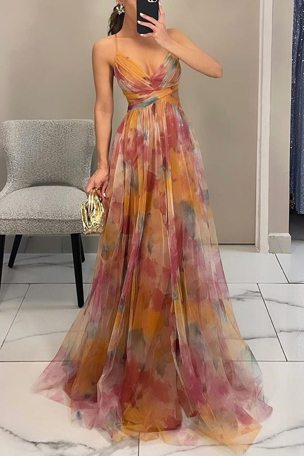 Eirith - Elegantes bedrucktes Maxikleid mit Schnürung