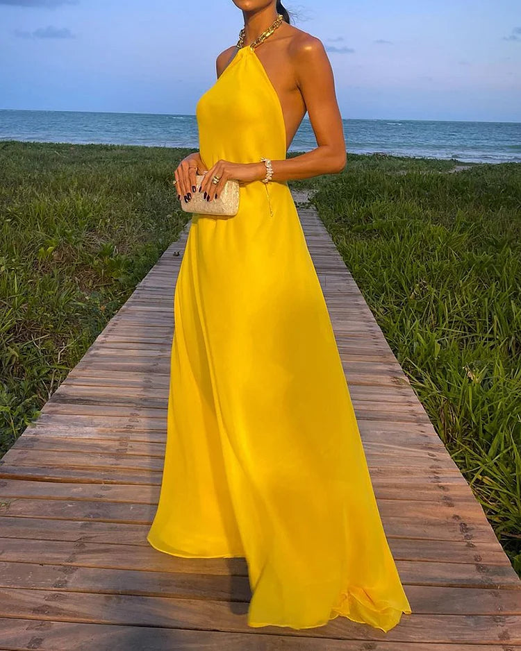 Kayla - Solid Color Kleid mit Halskette