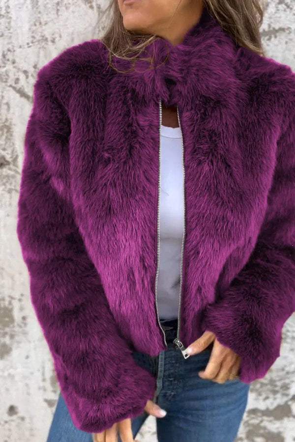 Jamie - Modische Kunstfell-Turtleneck-Jacke mit Reißverschluss für den Alltag