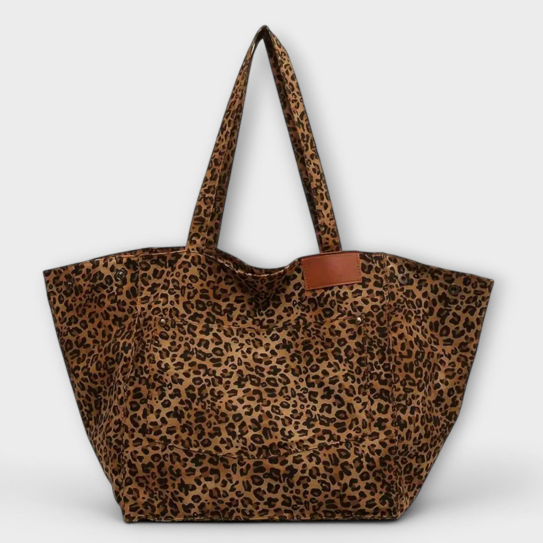 Corbinian - Elegante Schultertasche aus Canvas mit Leopardenmuster