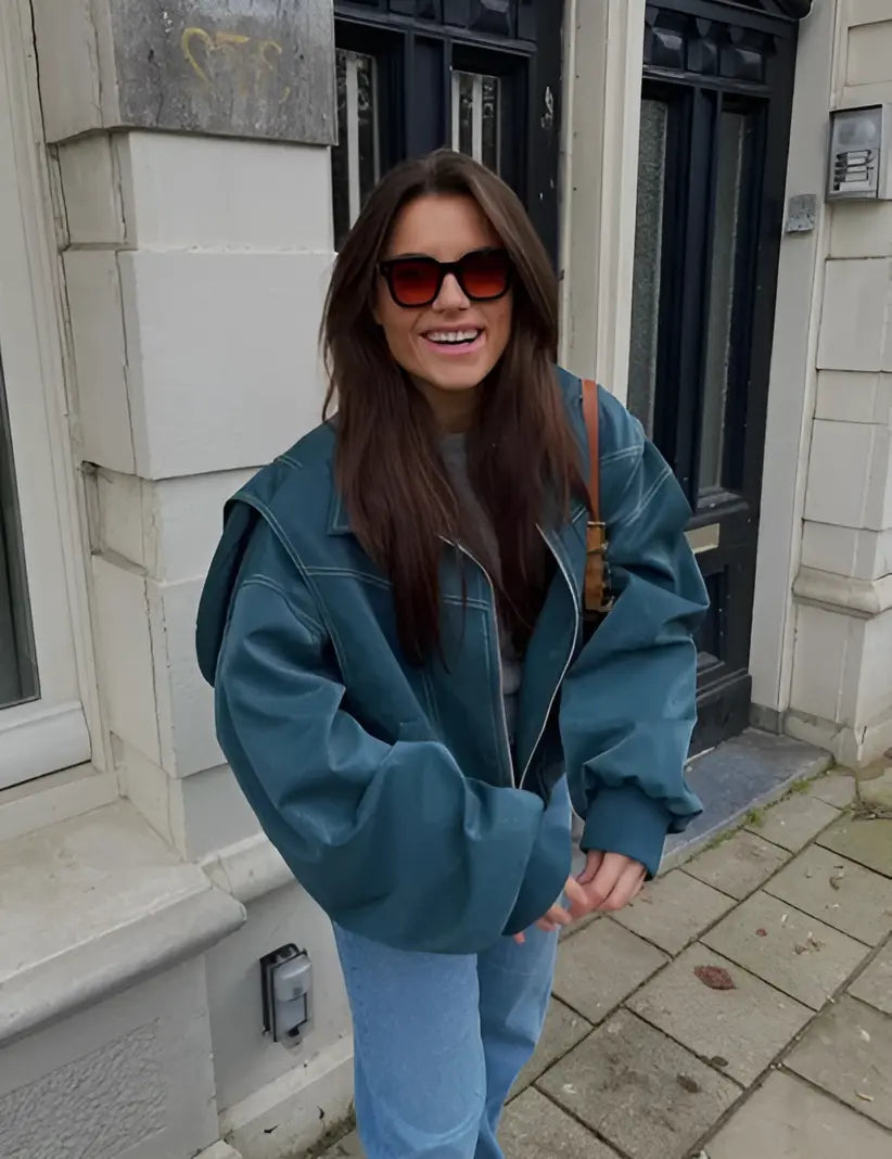 Lässige Oversized Lederjacke