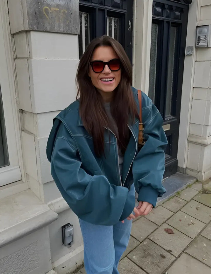 Lässige Oversized Lederjacke