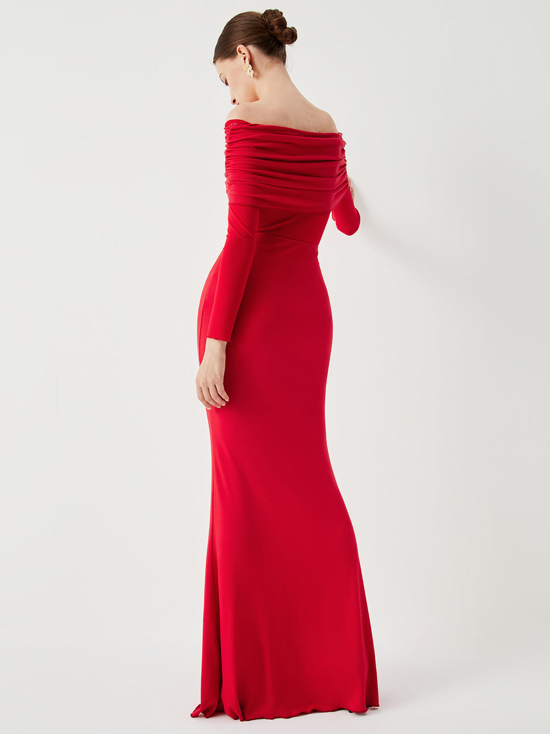 Elithra – Off-Shoulder-Overfold-Mesh-Maxikleid