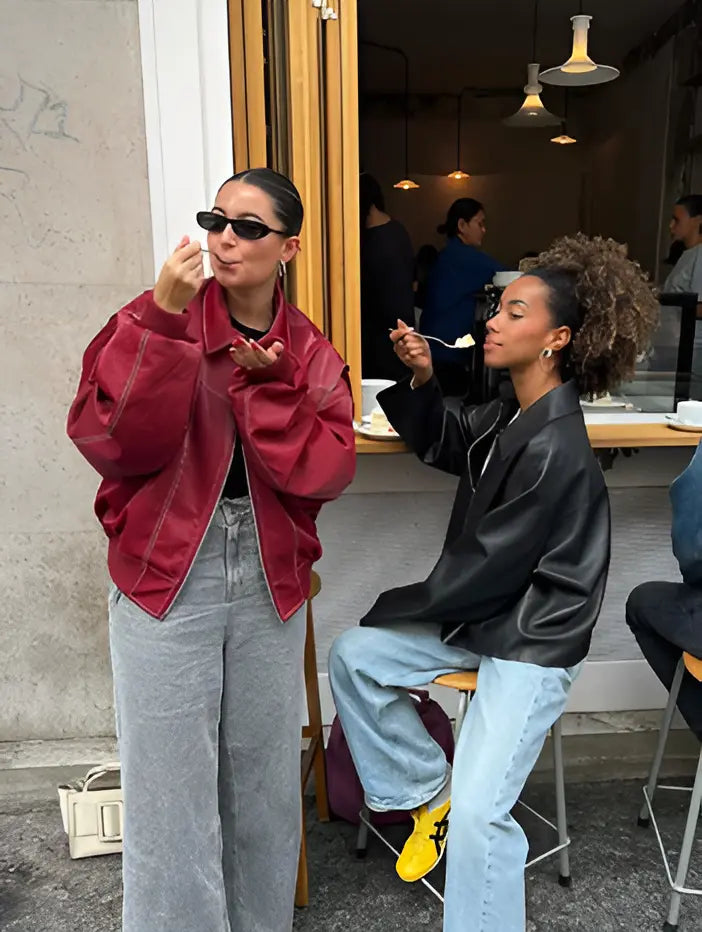 Lässige Oversized Lederjacke
