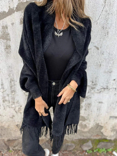 Greta - Lässige Langarm-Jacke mit Fransen und gestricktem Schal