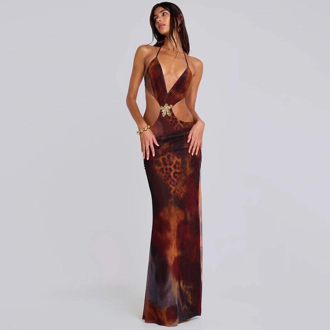 Tiana | Figurbetontes Maxikleid mit Rückenausschnitt und Cut-Out