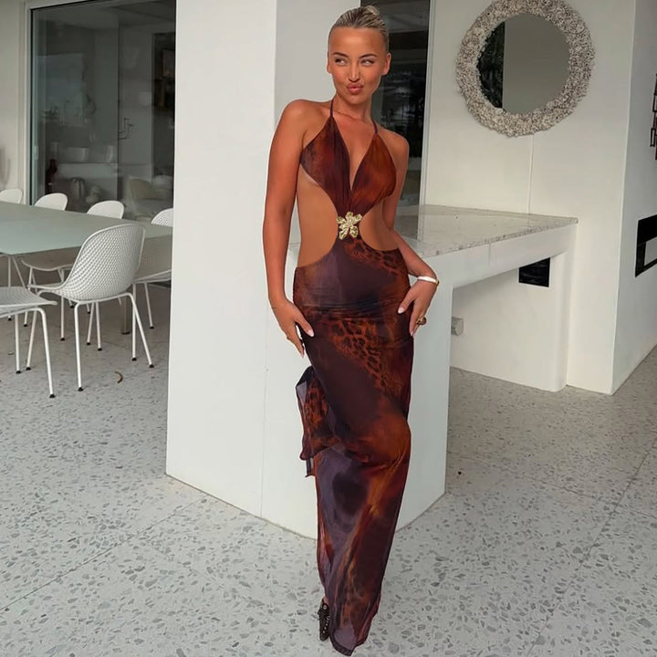Tiana | Figurbetontes Maxikleid mit Rückenausschnitt und Cut-Out