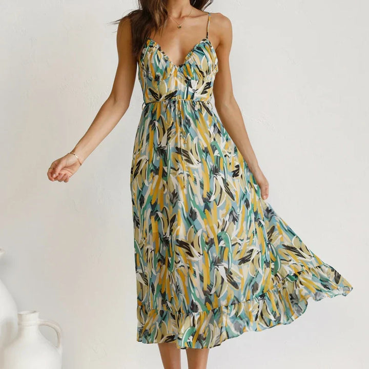 Clara - Elegantes langes Kleid mit Muster