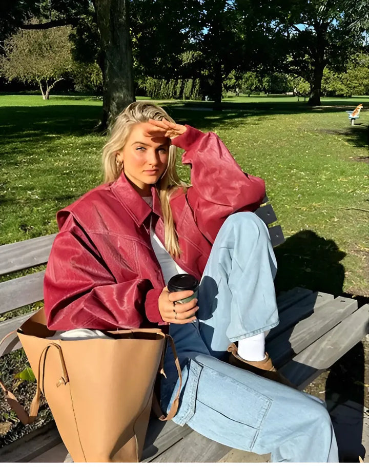 Lässige Oversized Lederjacke
