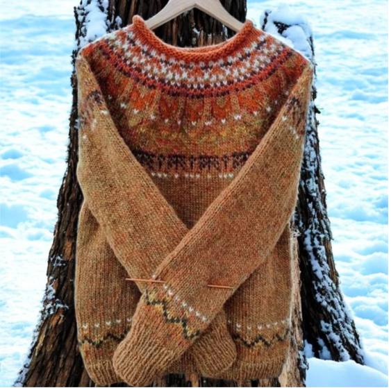 Ivana - Vintage Jacquard Pullover mit Rundhalsausschnitt