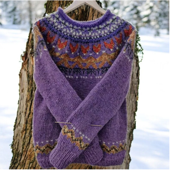 Ivana - Vintage Jacquard Pullover mit Rundhalsausschnitt