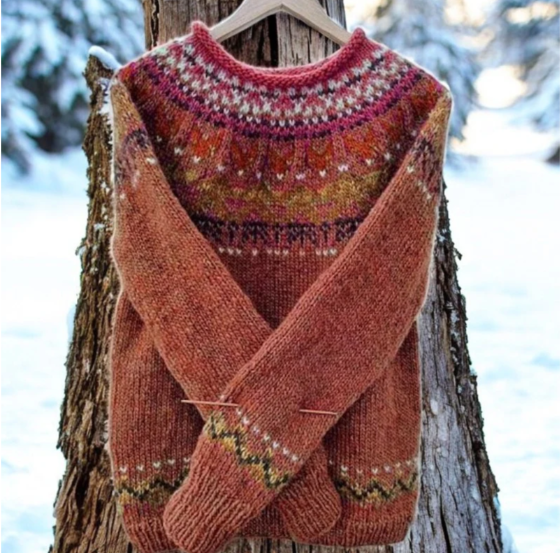Ivana - Vintage Jacquard Pullover mit Rundhalsausschnitt