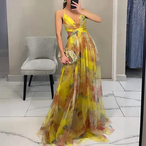 Eirith - Elegantes bedrucktes Maxikleid mit Schnürung