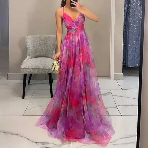 Eirith - Elegantes bedrucktes Maxikleid mit Schnürung