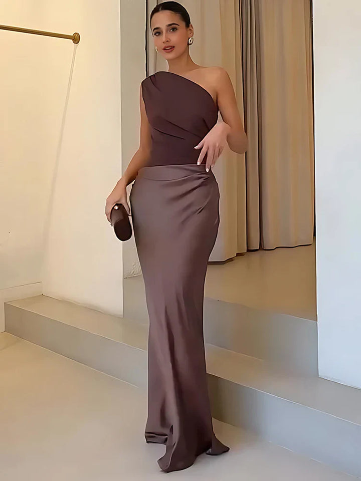 Amber - One-Shoulder-Satin-Maxikleid