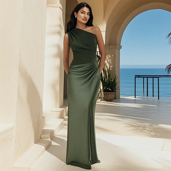 Amber - One-Shoulder-Satin-Maxikleid