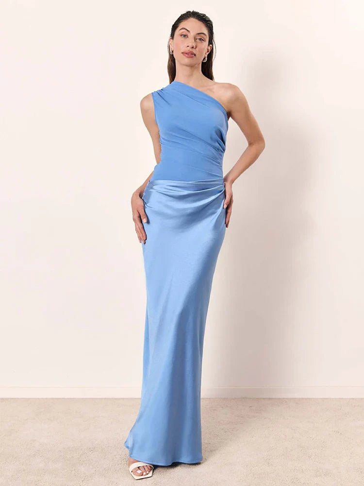 Amber - One-Shoulder-Satin-Maxikleid