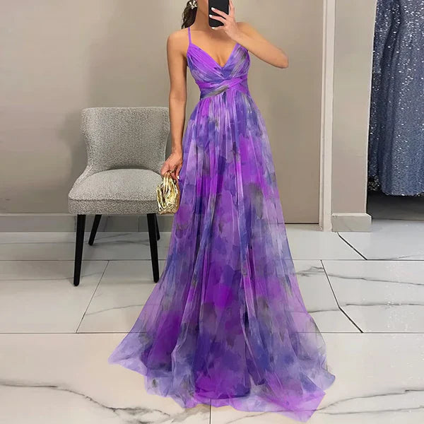 Eirith - Elegantes bedrucktes Maxikleid mit Schnürung