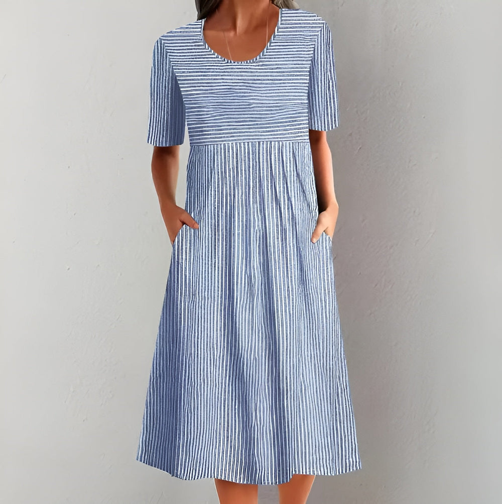 Annika - Elegantes Gestreiftes Midikleid mit Maritimem Flair