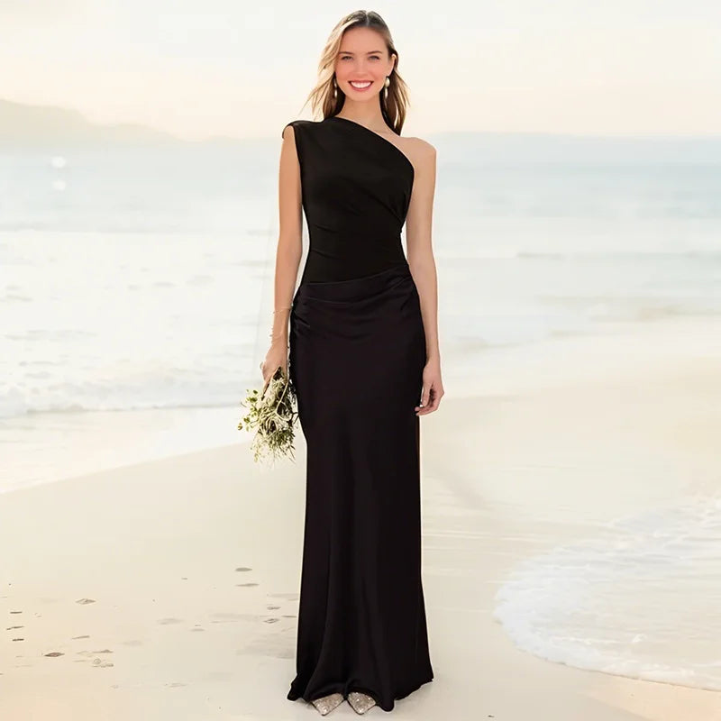 Amber - One-Shoulder-Satin-Maxikleid