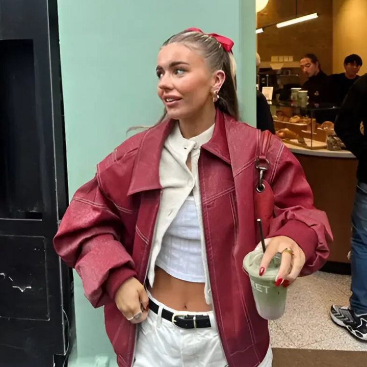 Lässige Oversized Lederjacke
