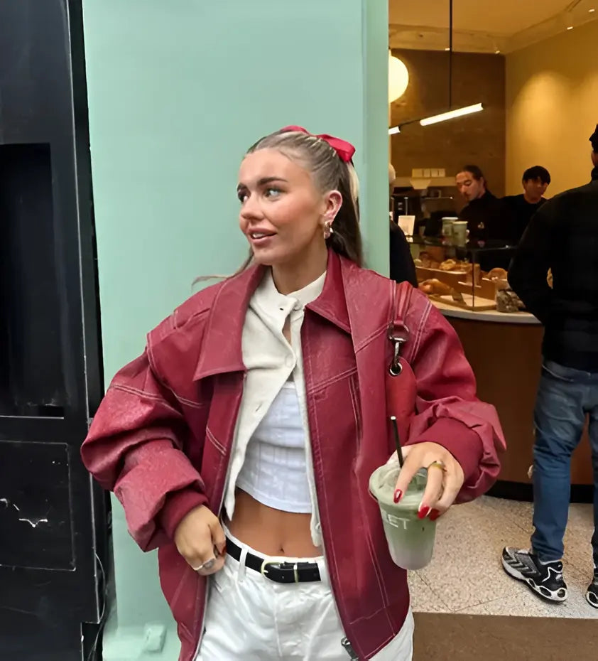 Lässige Oversized Lederjacke