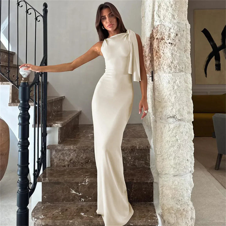 Cristina - Langes Kleid mit Bindeband an der Schulter