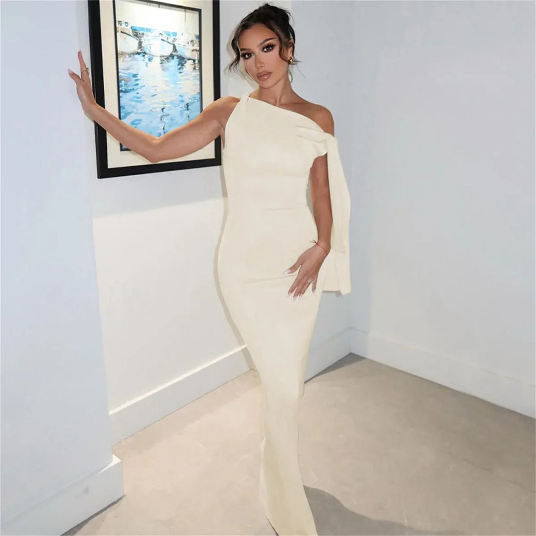 Cristina - Langes Kleid mit Bindeband an der Schulter