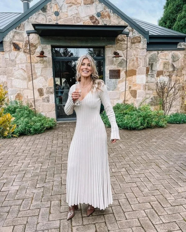 Sara - Herbst Neues Strick-Midikleid mit Ärmeln